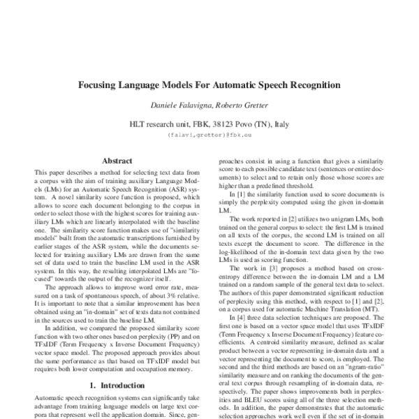 Focusing language models for automatic speech recognition - ACL Anthology