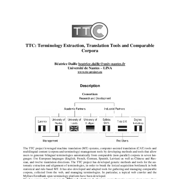 TTC: Terminology Extraction, Translation Tools and Comparable Corpora ...