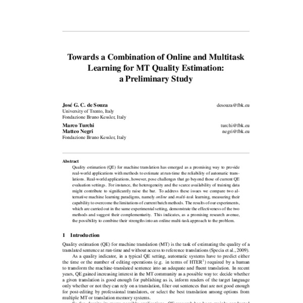 Towards a combination of online and multitask learning for MT quality ...