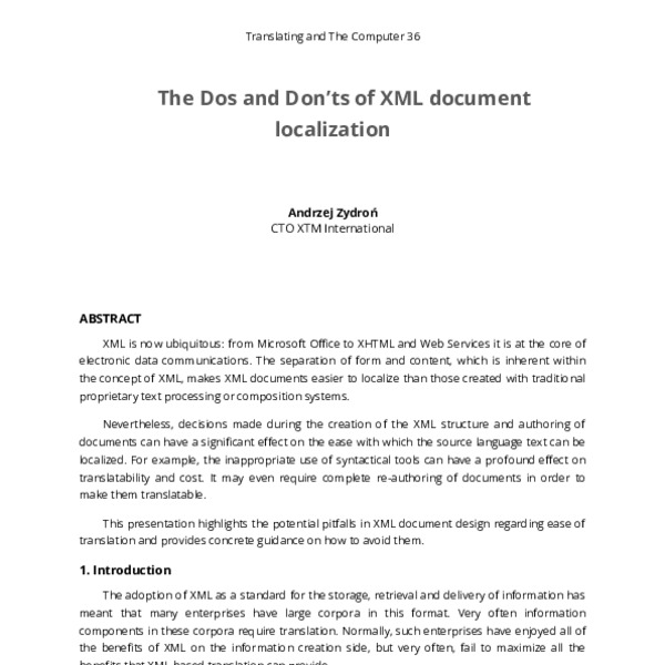 The dos and don’ts of XML document localization - ACL Anthology