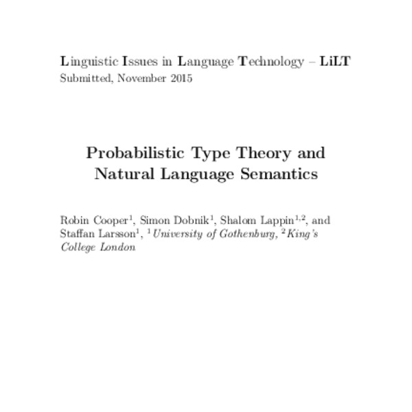 Probabilistic type theory and natural language semantics acl anthology