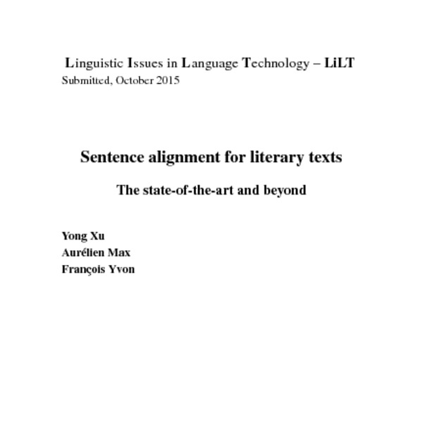 Sentence alignment for literary texts The stateoftheart and beyond