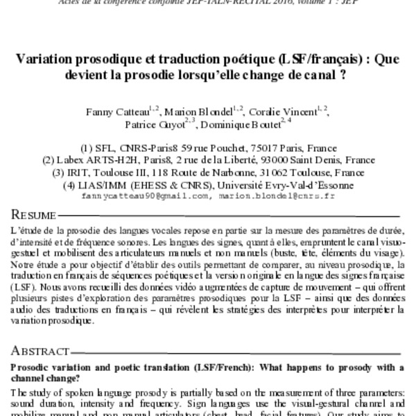 Variation prosodique et traduction poétique (LSF/français) Que