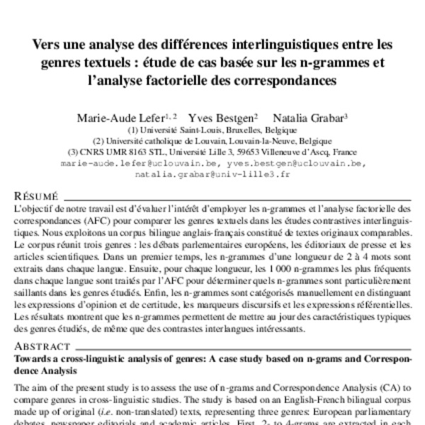 Vers une analyse des différences interlinguistiques entre les genres