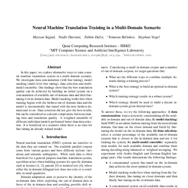 Neural Machine Translation Training in a Multi-Domain Scenario - ACL ...