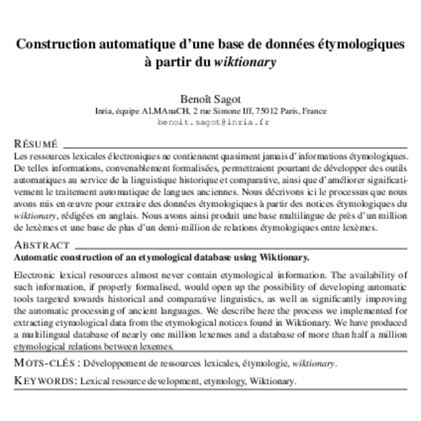 Construction automatique d’une base de données étymologiques à partir