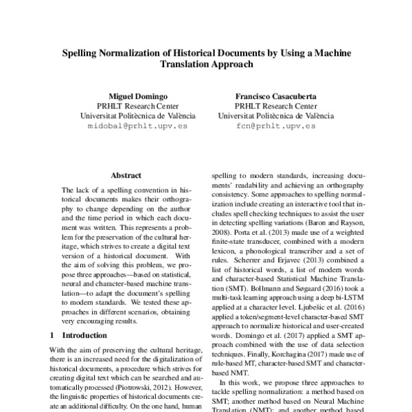 Spelling Normalization of Historical Documents by Using a Machine ...