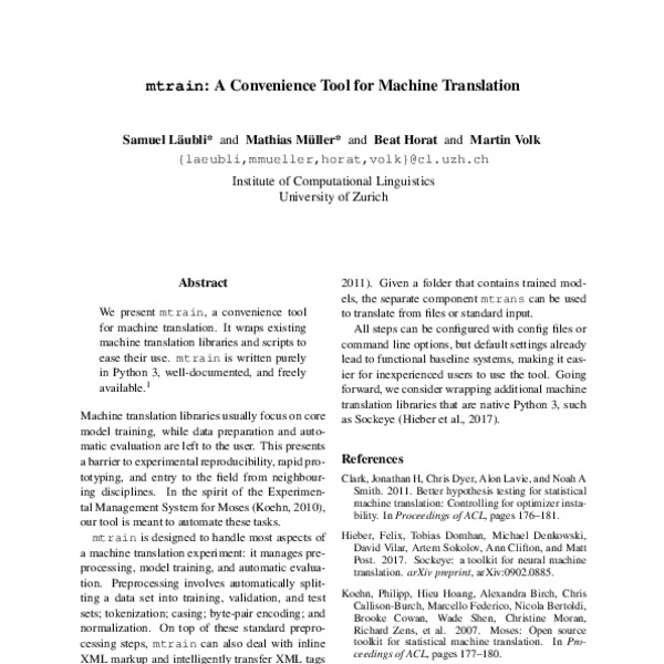 mtrain: A Convenience Tool for Machine Translation - ACL Anthology