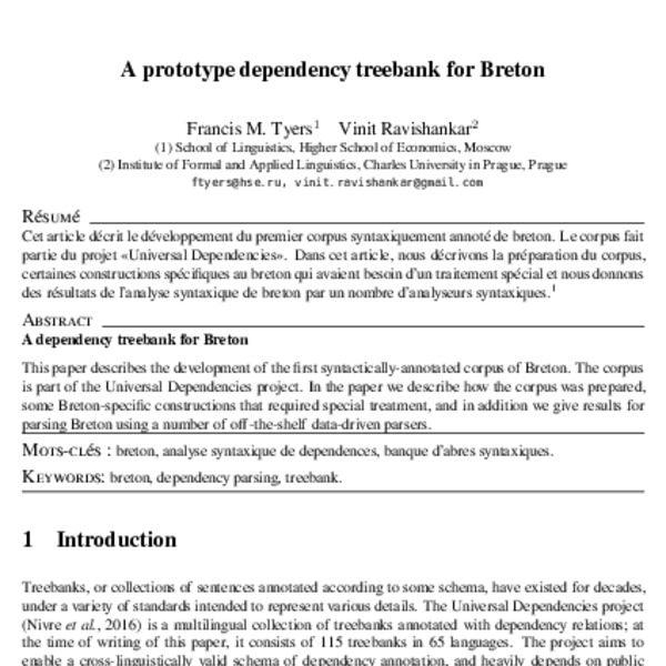 A prototype dependency treebank for Breton - ACL Anthology