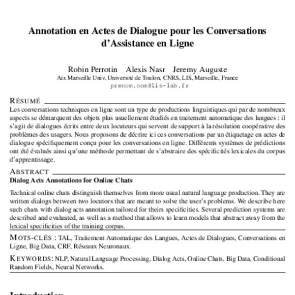 Annotation en Actes de Dialogue pour les Conversations d’Assistance en ...