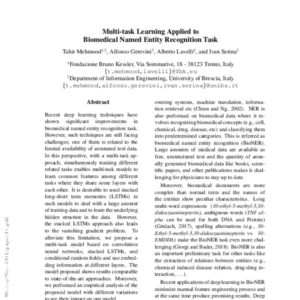 Multi-task Learning Applied to Biomedical Named Entity Recognition Task ...