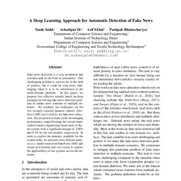 A Deep Learning Approach for Automatic Detection of Fake News - ACL ...