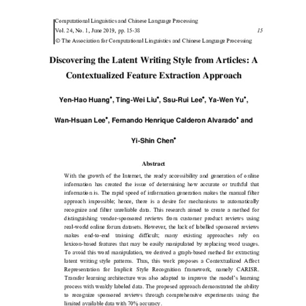 Discovering the Latent Writing Style from Articles: A Contextualized ...
