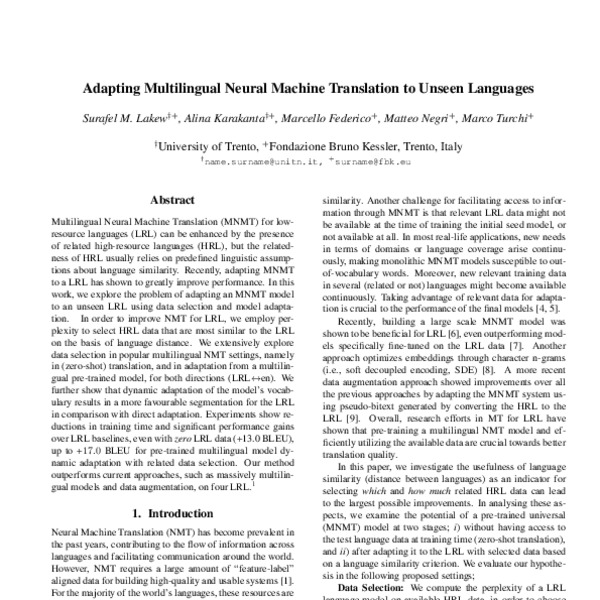 Adapting Multilingual Neural Machine Translation to Unseen Languages ...