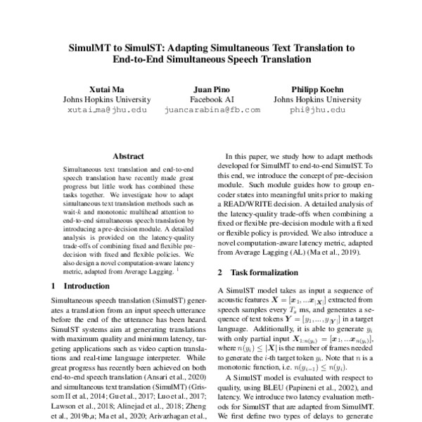 SimulMT to SimulST: Adapting Simultaneous Text Translation to End-to ...