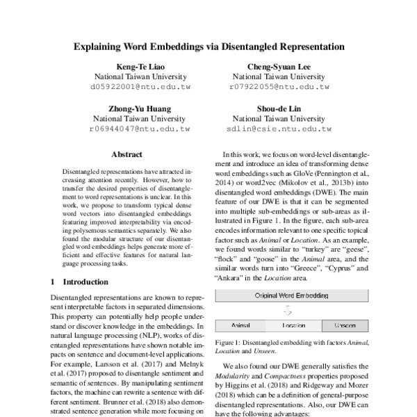 Explaining Word Embeddings via Disentangled Representation - ACL Anthology