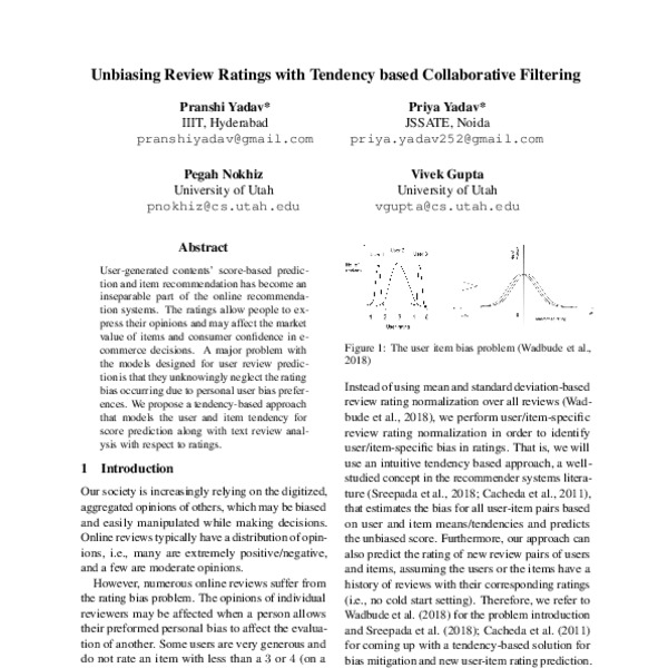 Unbiasing Review Ratings with Tendency Based Collaborative Filtering ...