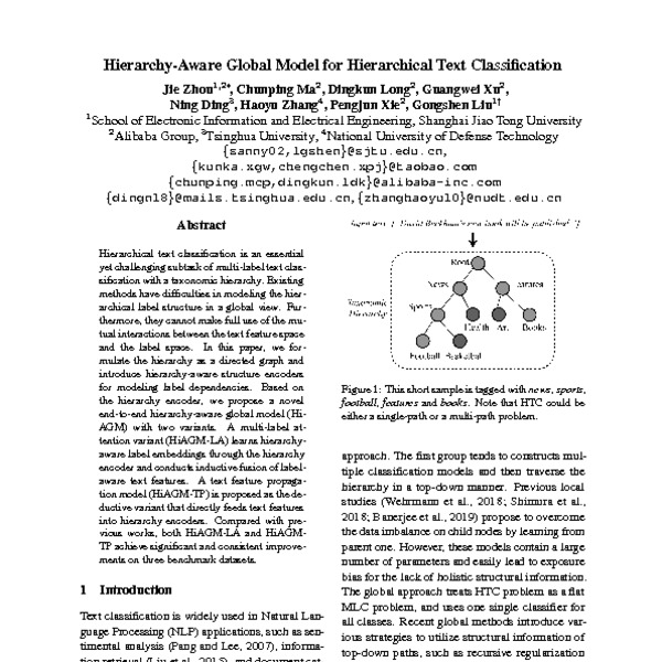 Hierarchy-Aware Global Model for Hierarchical Text Classification - ACL ...