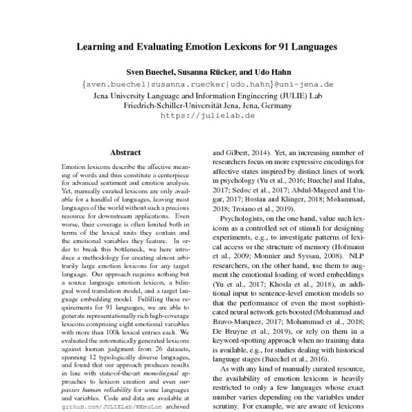 Learning and Evaluating Emotion Lexicons for 91 Languages - ACL Anthology