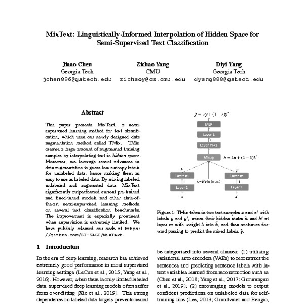 MixText: Linguistically-Informed Interpolation of Hidden Space for