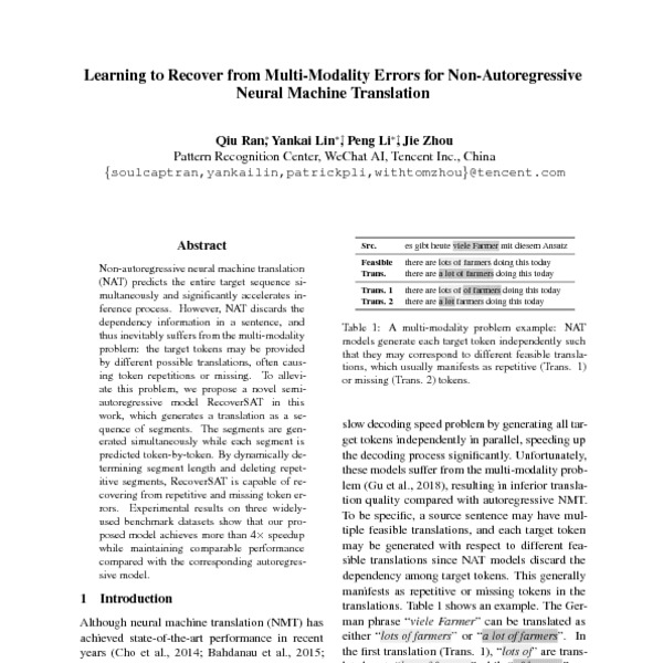 Learning to Recover from Multi-Modality Errors for Non-Autoregressive ...