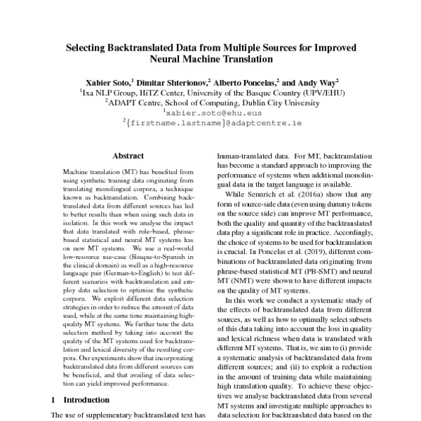 Selecting Backtranslated Data from Multiple Sources for Improved Neural ...