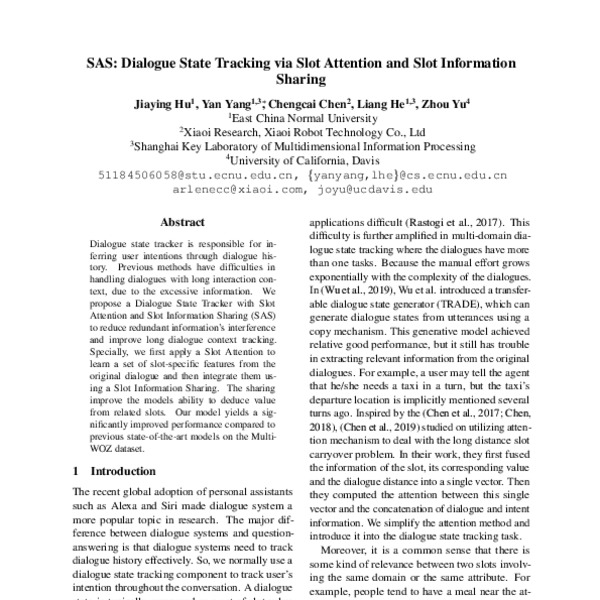 SAS: Dialogue State Tracking via Slot Attention and Slot Information ...