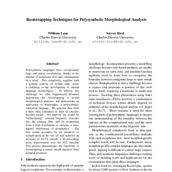 Bootstrapping Techniques for Polysynthetic Morphological Analysis - ACL ...