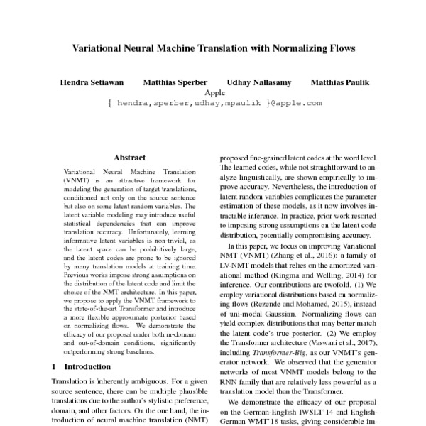 Variational Neural Machine Translation With Normalizing Flows Acl Anthology