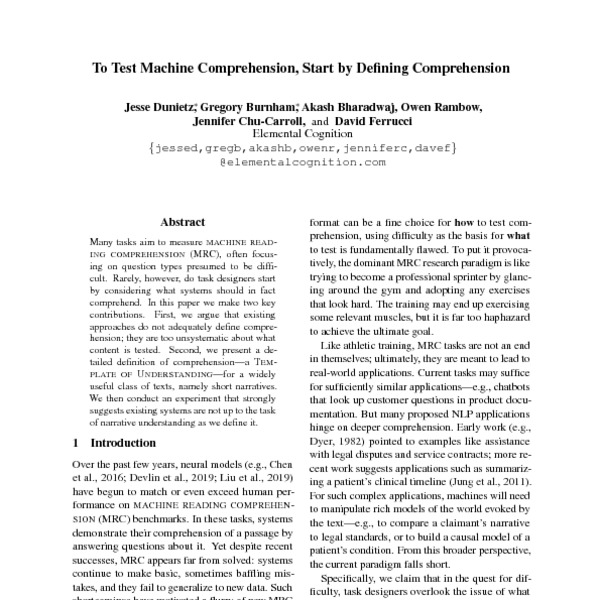 To Test Machine Comprehension, Start by Defining Comprehension - ACL ...