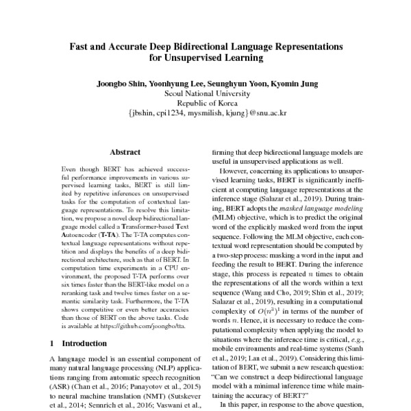 Fast And Accurate Deep Bidirectional Language Representations For 