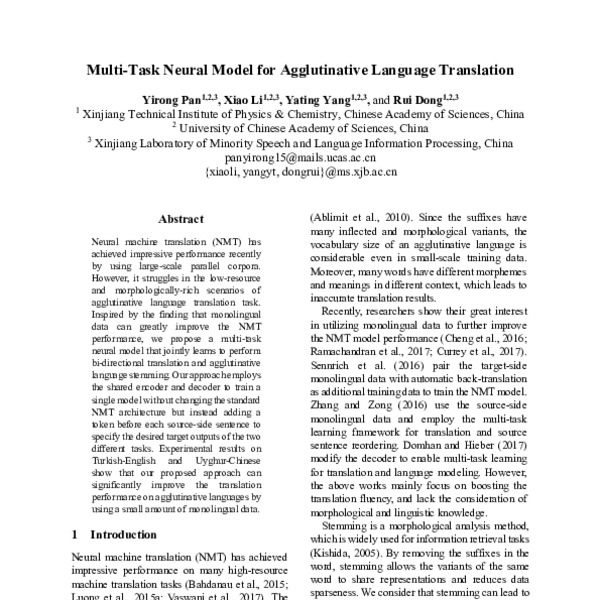 Multi-Task Neural Model for Agglutinative Language Translation - ACL ...