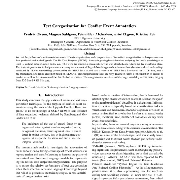 Text Categorization for Conflict Event Annotation - ACL Anthology
