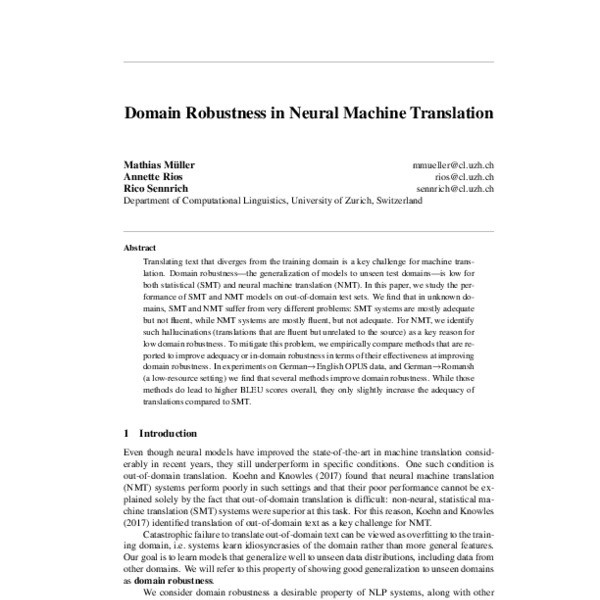 Domain Robustness in Neural Machine Translation - ACL Anthology