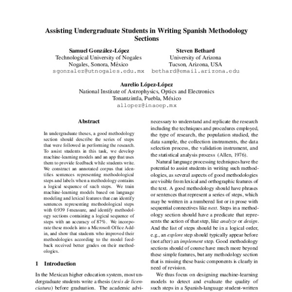 Assisting Undergraduate Students in Writing Spanish Methodology ...