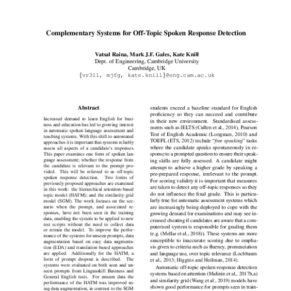 Complementary Systems for Off-Topic Spoken Response Detection - ACL ...