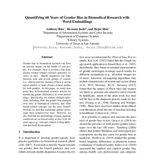 Quantifying 60 Years of Gender Bias in Biomedical Research with Word ...