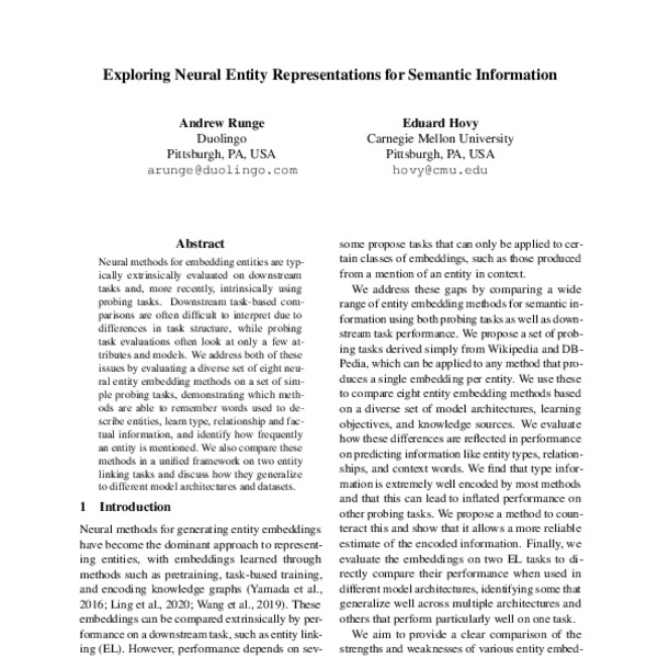 Exploring Neural Entity Representations for Semantic Information - ACL ...