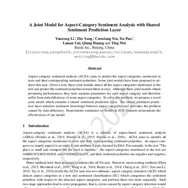 A Joint Model for Aspect-Category Sentiment Analysis with Shared ...