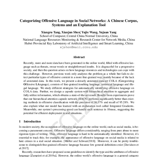 Categorizing Offensive Language in Social Networks: A Chinese Corpus ...
