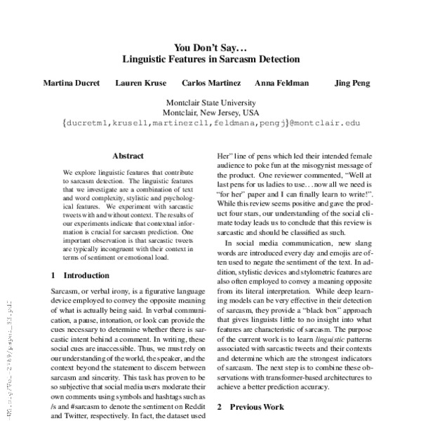 Linguistic Features in Automatic Sarcasm Detection - ACL Anthology