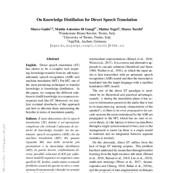 On Knowledge Distillation for Direct Speech Translation - ACL Anthology