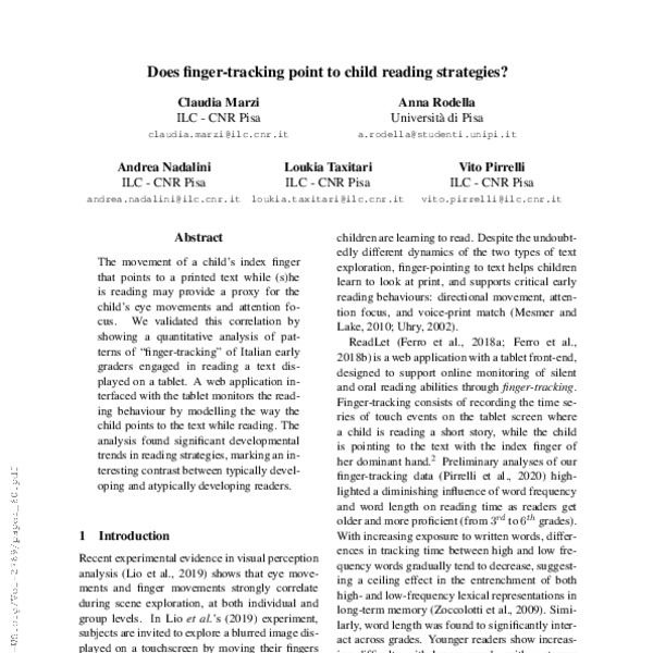 Does Finger-Tracking Point to Child Reading Strategies? - ACL Anthology