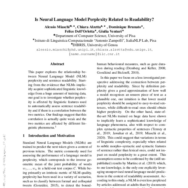 Is Neural Language Model Perplexity Related to Readability? - ACL Anthology