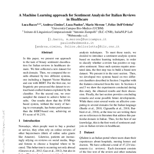 A Machine Learning approach for Sentiment Analysis for Italian Reviews ...