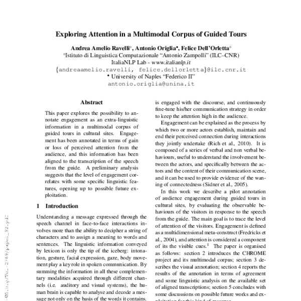 Exploring Attention in a Multimodal Corpus of Guided Tours - ACL Anthology