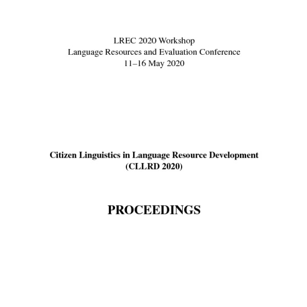 Proceedings Of The LREC 2020 Workshop On "Citizen Linguistics In ...