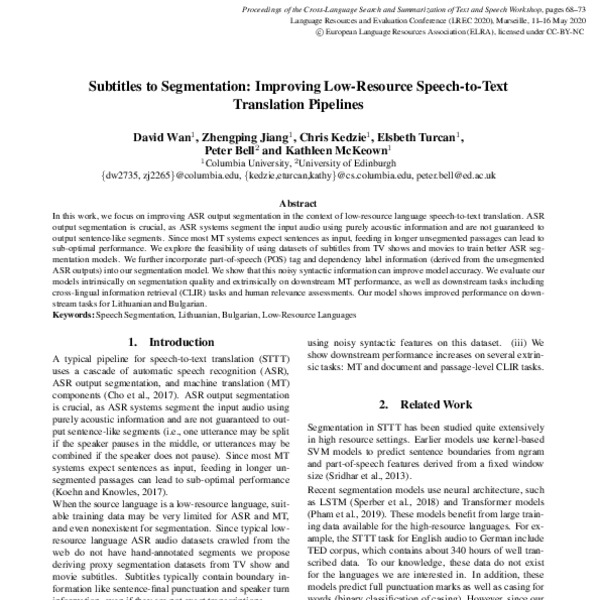 Subtitles to Segmentation: Improving Low-Resource Speech-to ...