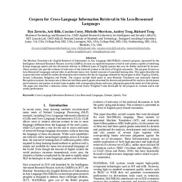Corpora for Cross-Language Information Retrieval in Six Less-Resourced ...