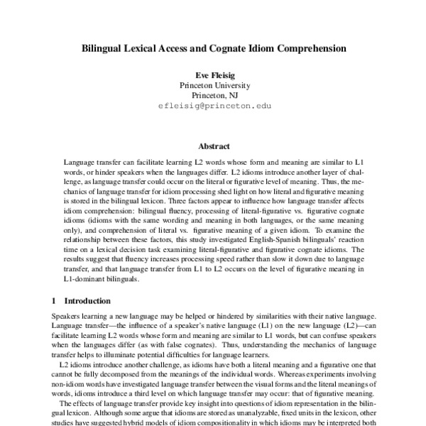 Bilingual Lexical Access and Cognate Idiom Comprehension - ACL Anthology